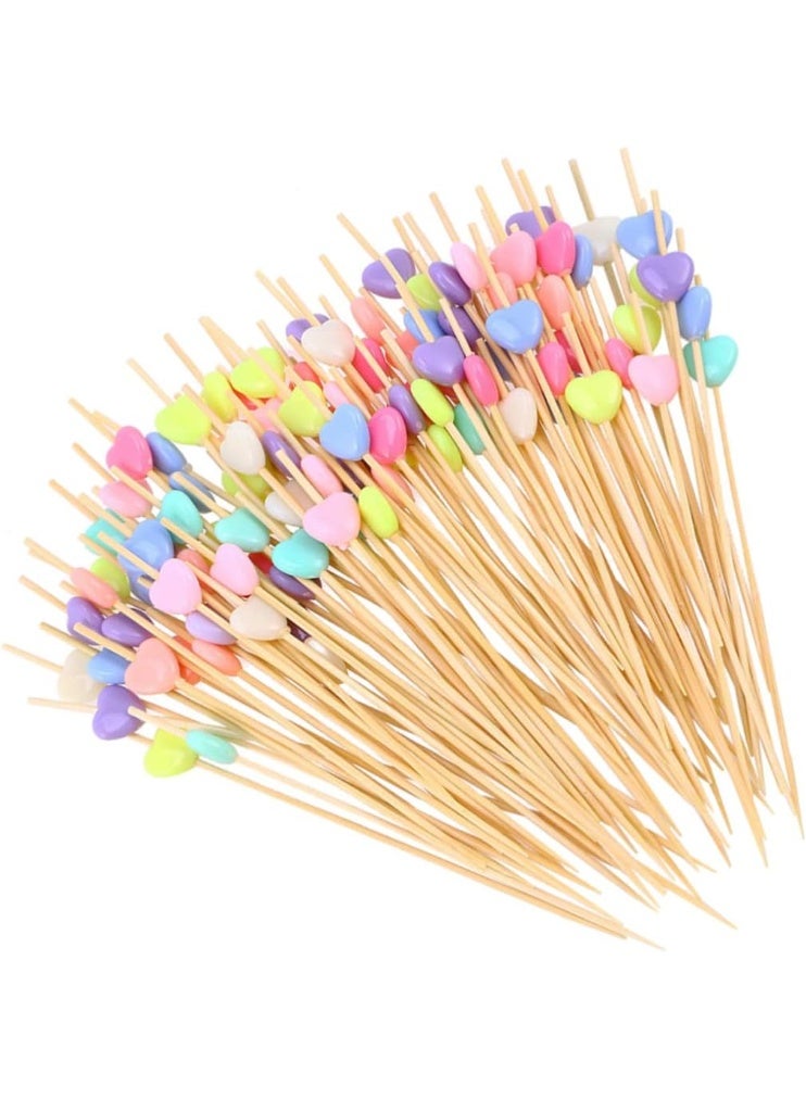 YOLOLAND 100 Pcs  Cocktail Picks, LOVE Shape Candy Bamboo Cocktail Sticks Wooden Toothpicks for Appetizers, for Party Drinks Food 4.7 Inch（LOVE Colorful） - Image 5